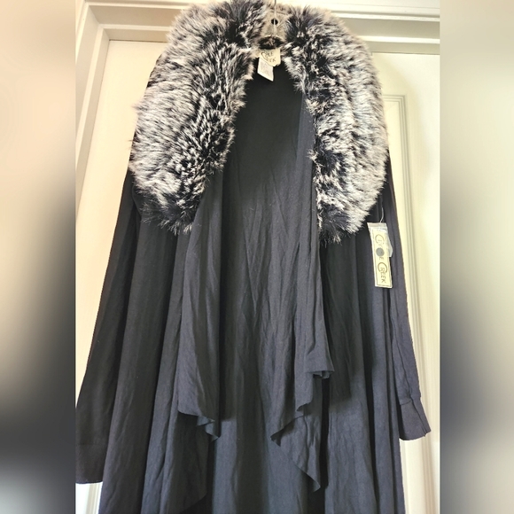 CRIPPLE CREEK Black Knit Jumper Soft Draped Faux Fur Collar Cotton Sweater NWT L - Picture 11 of 16